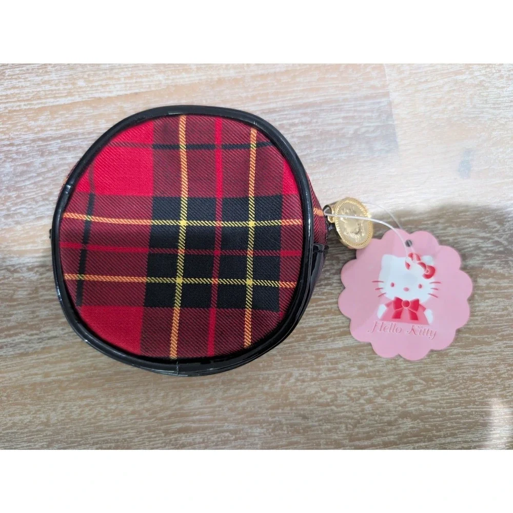 Vtg 1996 Sanrio Hello Kitty Red Plaid Tartan Coin Purse Pouch Gold Charm‎ NWT
